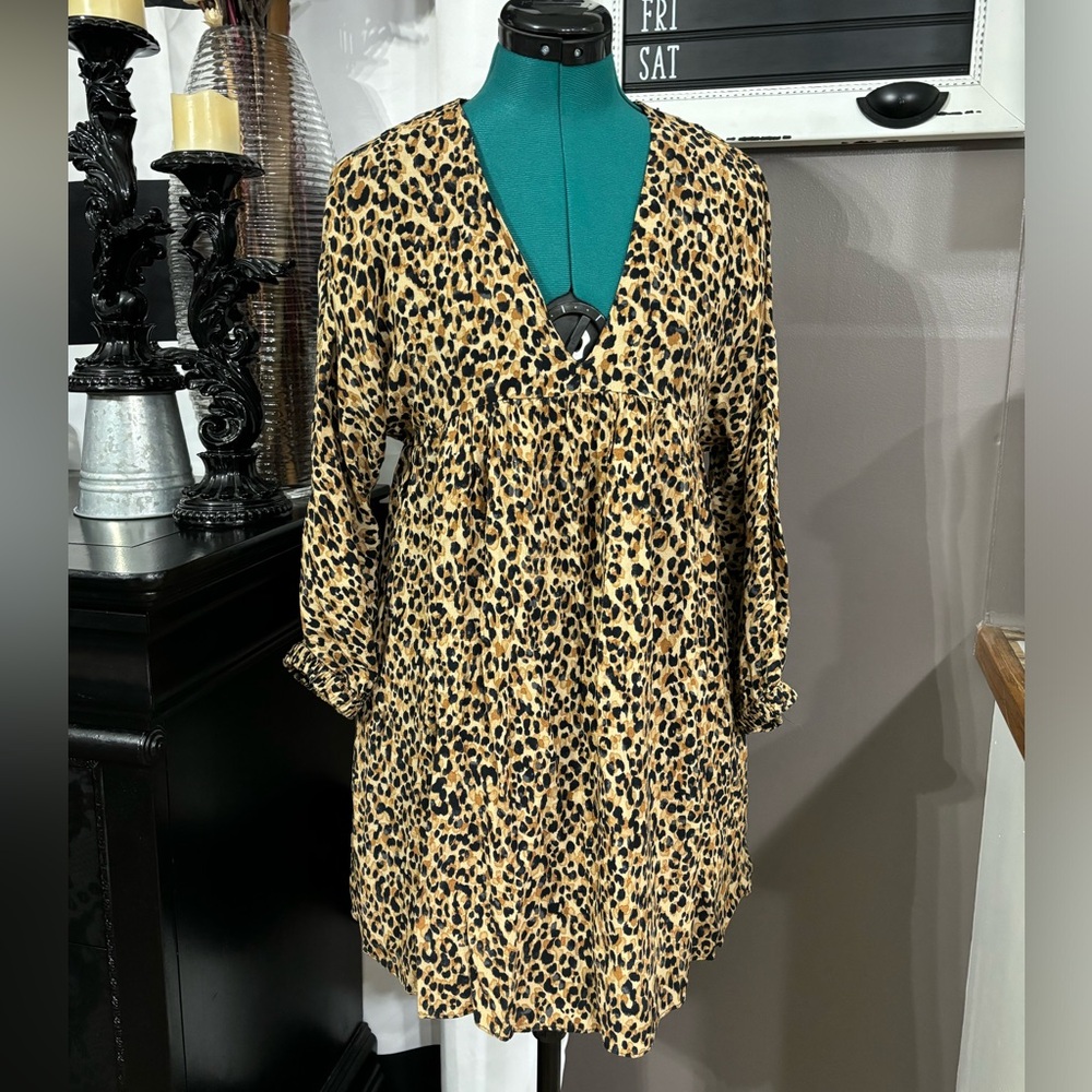 Zara long sleeve leopard babydoll dress